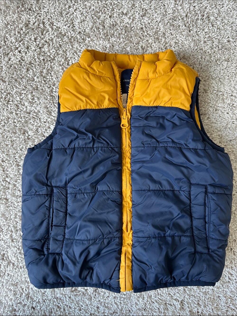 Janie and Jack Mustard Yellow and Navy Puffer Vest (Toddler)